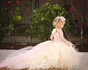 long train light pink flower girl dress