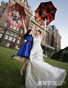 bride and her bridesmaid are so happy